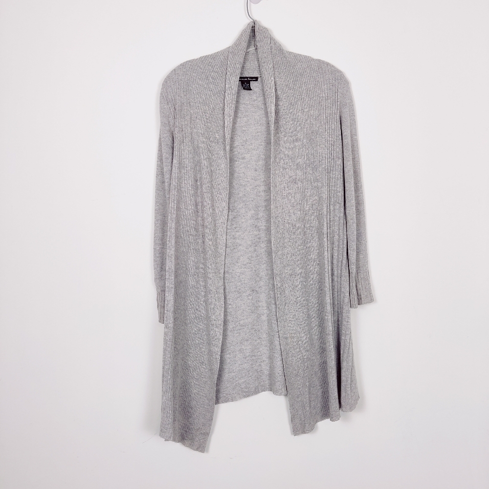 Marina Luna Women's Open Front Cardigan in Silver Gray Size Medium Wool & Cotton